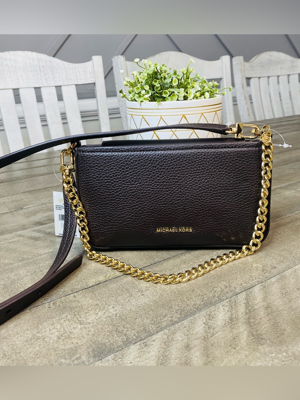NWT Michael Kors Bryant Small Leather Convertible Crossbody Bag - Dark Brown